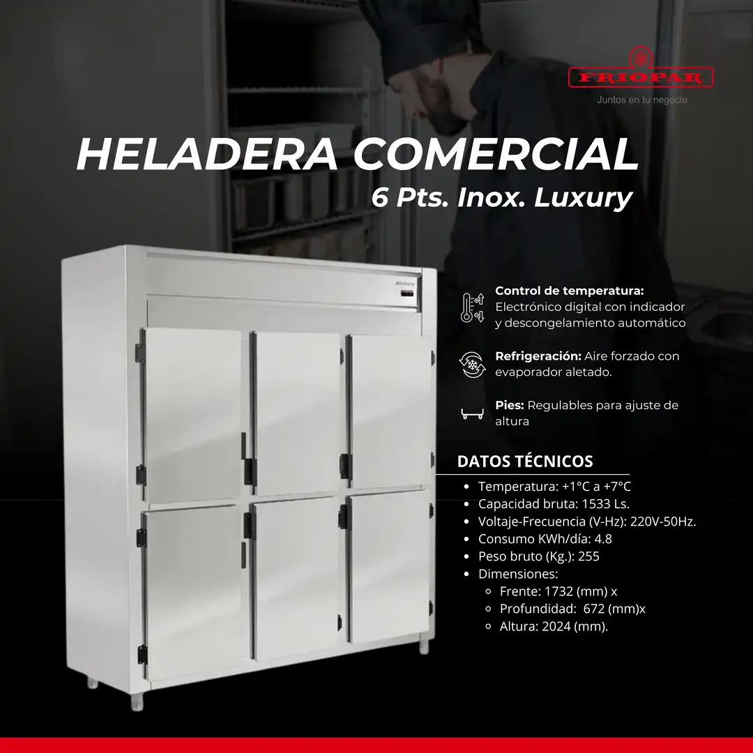 Heladera comercial 6 puertas inoxidable Luxury GREP-6P
